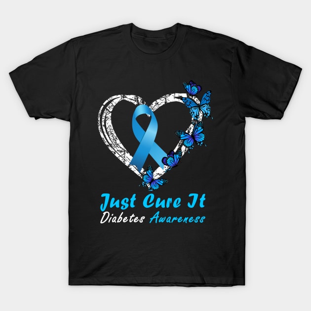 Just Cure It Diabetes Awareness Ribbon Butterfly T-Shirt by thuylinh8